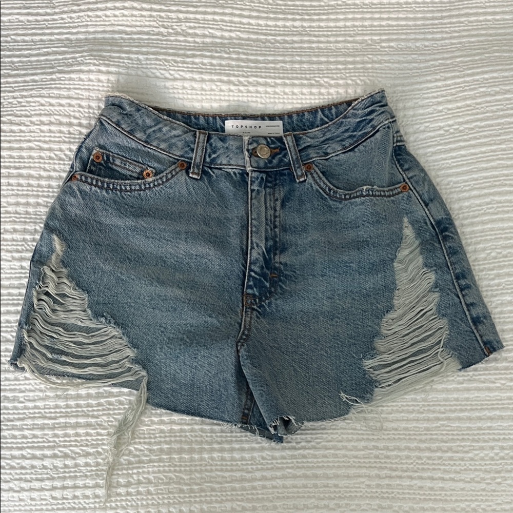 Topshop Distressed Blue Denim Shorts